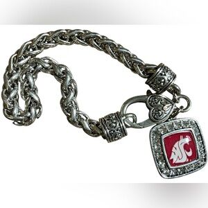 Washington State Cougars Silver Toned Metal & Sparkly Stones Charm Bracelet